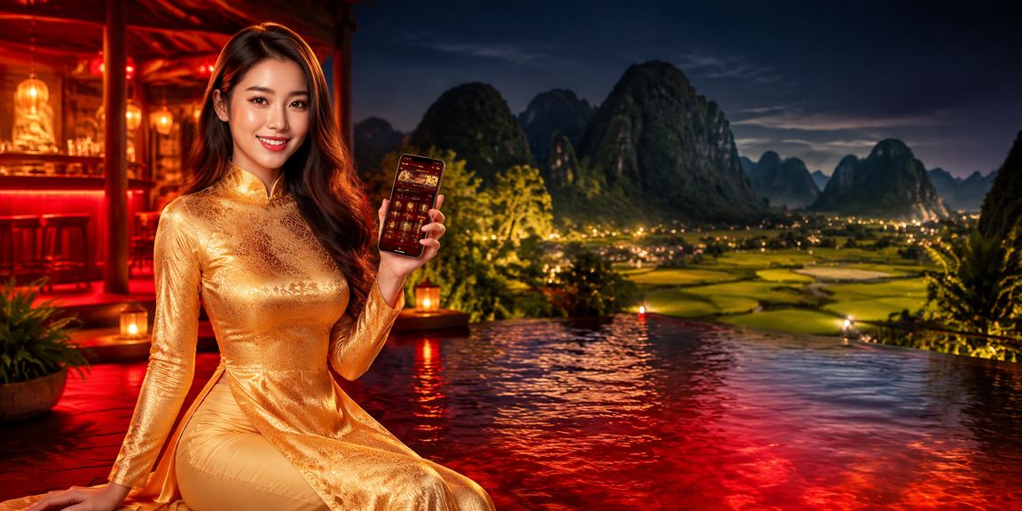 Người dùng đọc điều khoản dịch vụ cá cược thể thao tại Ninh Bình trong trang phục áo dài